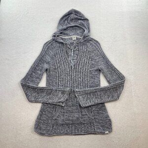 ROXY Pullover Knitted Hoodie Gray Long Sleeve Boho Festival Retro Y2K Size Large